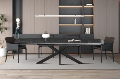 Uitschuifbare tafel 'Ares' 160-240 cm Deens Ovaal Steen Zwart