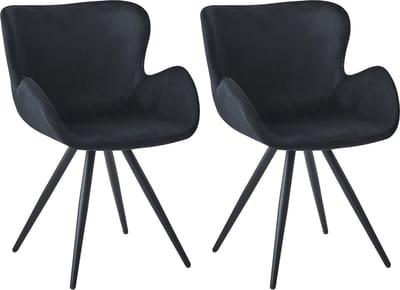 Colenis® - Anabella Eetkamerstoel - Set Van 2 - Zwart - Fluweel - Velvet - Industrieel - Met armleuning