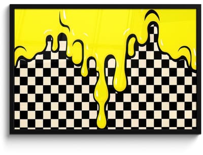 Poster in lijst - Fotolijst 90x60 cm - Posters - Geblokt - Grafisch - Vloeistof - Geel - Posterlijst zwart - Decoratie - Wanddecoratie woonkamer - Muurdecoratie slaapkamer