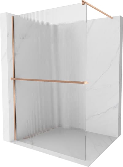 Mexen Kioto+ douchewand met plank Walk-in 70 x 200 , strepen, geborsteld koper - 800-070-121-65-09