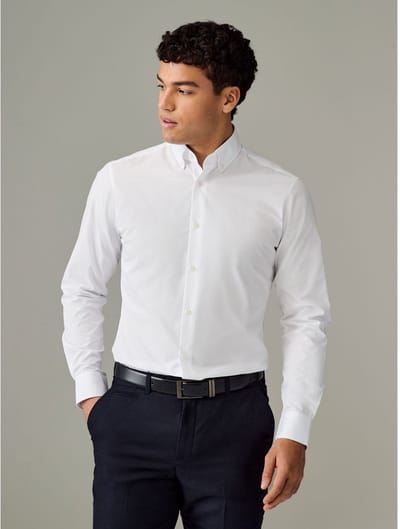 Next - Heren - Slim Fit - Strijkvrij net overhemd met enkele manchet - Wit