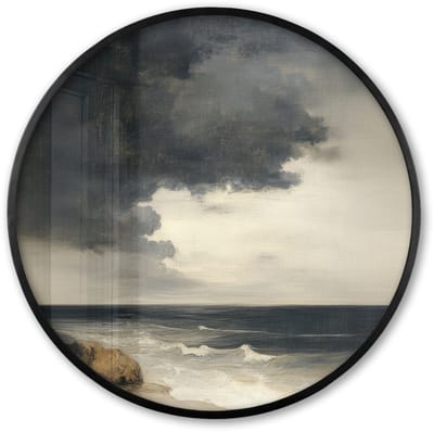 Poster in lijst Rond - Fotolijst 60x60 cm - Posters - Kust - Golven - Rots - Storm - Ronde posterlijst zwart - Decoratie - Wanddecoratie woonkamer - Muurdecoratie slaapkamer