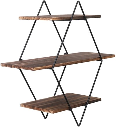 Jurrys Wandplank - Muurplank - Zwevende plank - Zwart Frame - Houten Planken - Muurdecoratie - Maat 50x50 cm - Zwart/Bruin