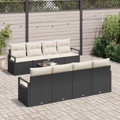 vidaXL - Bankstel - 7 - st - 6-Aantal - zitplaatsen - Zwart - en - Crème - poly - rattan