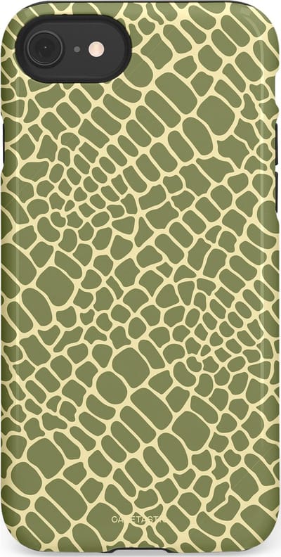 Casetastic hoesje geschikt voor Apple iPhone SE / Apple iPhone 7 / Apple iPhone 8 - Dubbellaagse bescherming - Exotische Groen Geel Krokodillen Schubben - Fashion Case - Saliegroen Beige