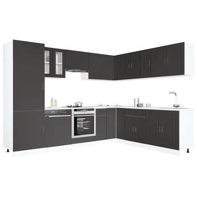 vidaXL - 14-delige - Keukenkastenset - Porto - bewerkt - hout - zwart