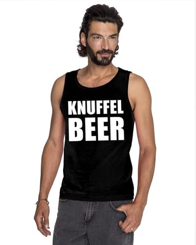 Knuffel beer tekst singlet shirt/ tanktop zwart heren S