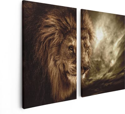 Artaza Canvas Schilderij Tweeluik Leeuw - Leeuwenkop - 80x60 - Foto Op Canvas - Canvas Print