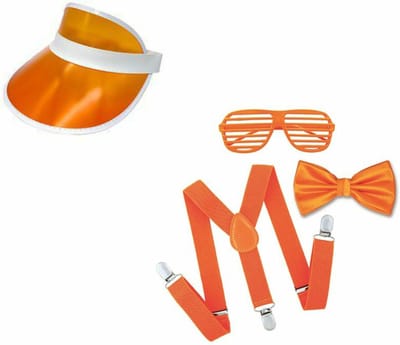 Oranje supporters verkleed set met bril-bretels-vlinderstrik-zonneklep