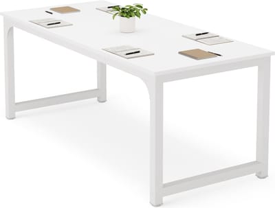 TRIBESIGNS Keukentafel - Eettafel - 180 X 80 X 75 cm - Eetkamertafel Voor 6-8 Personen - met Stevige Metalen Poten - Industrieel Design - Vintage - Wit