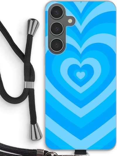 Case Company® - Hoesje met koord geschikt voor Samsung Galaxy S24 Plus hoesje met Koord - Hart Blauw - Telefoonhoesje met Zwart Koord - Bescherming aan alle Kanten en Over de Schermrand