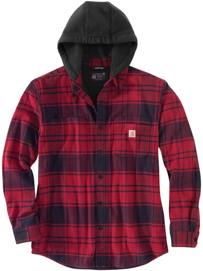 Carhartt Jacke Flannel Fleece Lined Hooded Shirt Jac Oxblood-XL