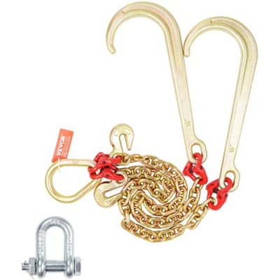 VEVOR G80 V-snaarketting, 5/16 inch x 2 voet sleepketting met 15 inch J-haak en grijphaak, zware transportsleepketting met een veilige werklast van 10.800 lbs voor het bergen van platte vrachtwagens