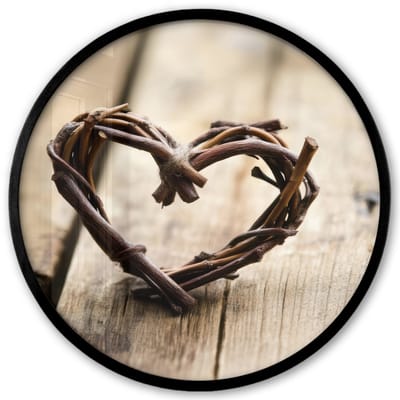 Poster in lijst Rond - Fotolijst 40x40 cm - Posters - Hart - Hout - Natuur - Takken - Bruin - Ronde posterlijst zwart - Decoratie - Wanddecoratie woonkamer - Muurdecoratie slaapkamer