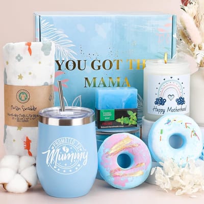 Verwenpakket Nieuwe Mama - Cadeau voor Moederschap - Ontspanning en Verzorging - Inclusief 6 Delen - 340g Inhoud - Blauw