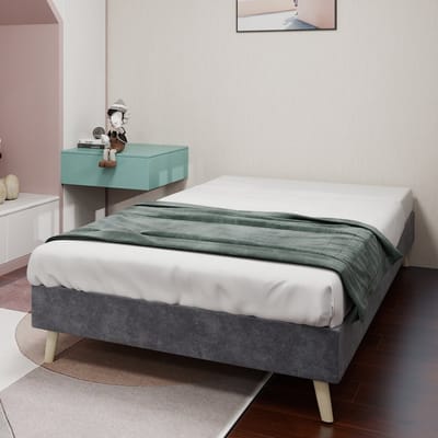 MODFU - Bedframe 90x200 cm – Laag platformbed – Zonder hoofdbord – Modern minimalistisch – Grijs