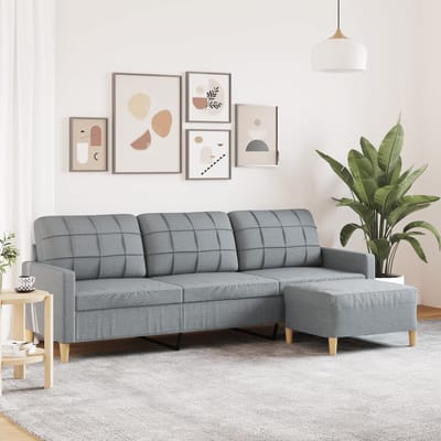 vidaXL - Driezitsbank - met - voetenbank - 210 - cm - stof - lichtgrijs