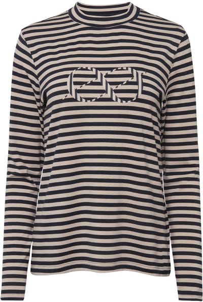 Laurasøn - Dames - Gestreept shirt logoprint ronde hals lange mouw - Marine - Maat L
