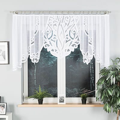 Markizeta Pola Serie - Jacquard Gordijn - 300x100 cm - Bladmotief - Wit