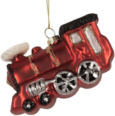 Clayre & Eef Kersthanger Trein 10x4x5 cm Rood Glas
