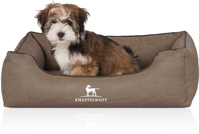 Knuffelwuff orthopedisch Hondenbed Rockland van kunstleer M-L 85 x 63cm steenkleurig