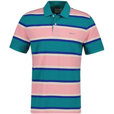 Gant Polo Organic Cotton Multistripe Short Sleeve Aqua Blue / male