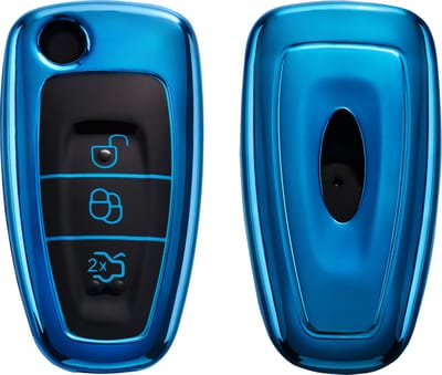 kwmobile autosleutel hoesje geschikt voor Ford 3-knops inklapbare autosleutel hoes - TPU autosleutel behuizing - Beschermende auto sleutel case - Sleuteletui in hoogglans Blauw