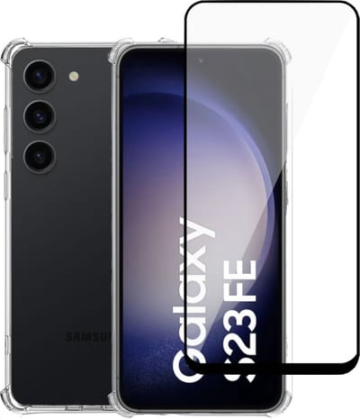 Geschikt voor Samsung Galaxy S23 FE - Hoesje + Screenprotector – Full Cover Gehard Glas + Shock Proof Case – Transparant