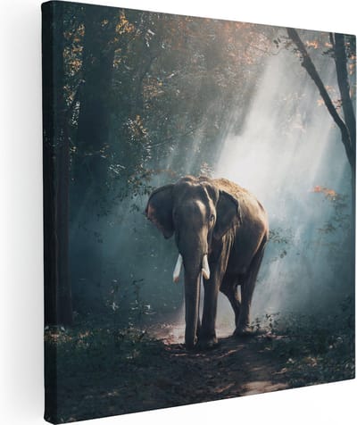 Artaza Canvas Schilderij Olifant - 80x80 cm - Wanddecoratie Dieren - Muurdecoratie Jungle - Schilderijen Op Canvas