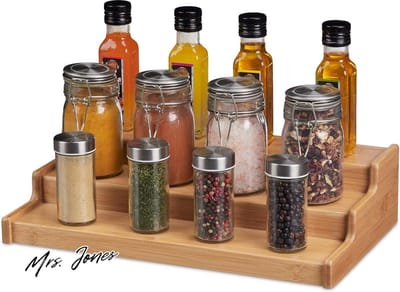 Mrs. Jones kruidenrek trap 3 laags staande kruiden organizer voor aanrecht keuken HBD 9x38x22 cm natuurlijke uitstraling .