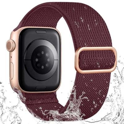 PromoHome Sportband voor Apple Watch - Nylon Elastische Lus - 44/45/46/49mm/42mm - Vuilafstotend - Waterbestendig - Wijnrood