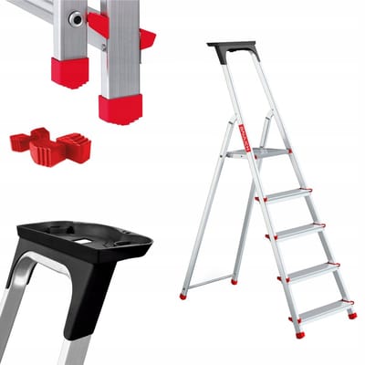 Baulich Huishoudtrap Aluminium - 5 treden met plateau - Opvouwbare vouwladder met antislip treden - Draagvermogen 125 kg - Werkhoogte 297 cm - Stabiele geprofileerde voeten