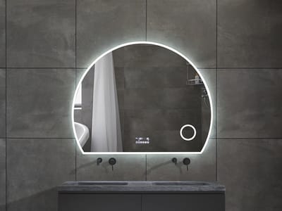 Mawialux LED Badkamerspiegel - Bluetooth en speakers - 120x96cm - Halfrond - Verwarming - Touchscreen - Dimbaar - Hannah PLUS