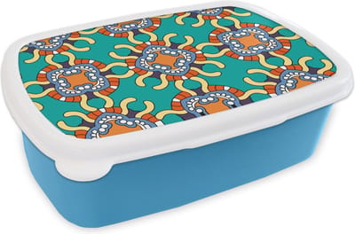 Broodtrommel Blauw - Lunchbox - Brooddoos - Patronen - Abstract - Groen - 18x12x6 cm - Kinderen - Jongen