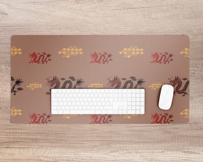 Coloray Bureau Onderlegger - Aziatisch drakenpatroon Bureau Onderlegger Groot - 90 cm x 45 cm - Rood Bureau Onderlegger - Bureau Onderlegger XXL - Computer Mat - Bureau Pad - Bureau Mat
