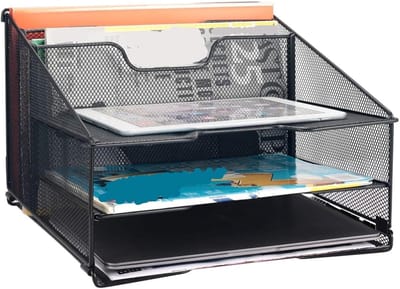 Bureau Organizer - Opbergmap Houder - Kantoor Werkplek - Stabiel Metaal Ontwerp - 36x34x29 cm - Zwart