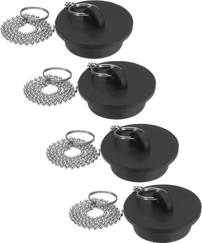 Badstoppers Set - Afvoerpluggen Rubber - Water Dicht Maken - Met Trekring Ketting - 1-5/8 Inch - Zwart