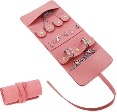 Vouwbare Reisjuwelen Organizer voor Vrouwen, Eenvoudige Sieradenopslag, Draagbare Juwelen Tas voor Kettingen, Ringen en Oorbellen (Roze)