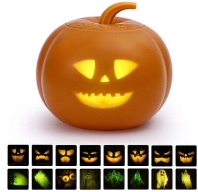 VIEMAE Halloween - Halloween decoratie - Projectielamp pompoen - Pompoen - Herfst decoratie - Geanimeerd - Pratende projectielamp - Oranje