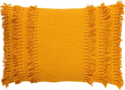 Dutch Decor FARA - Sierkussen 40x60 cm - 100% katoen - met franjes - Golden Glow - geel - Inclusief binnenkussen - Luxe kussens voor woonkamer & bank