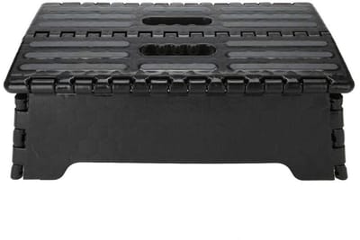Allecto - Stegstege - Bärbar hopfällbar pall - Zwart - Lastcapaciteit tot 300 kg - Geschikt voor ouderen en zwangeren - Compact formaat