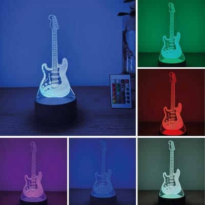 Klarigo® Nachtlamp – Gitaar - Elektrisch - Muziek - 3D LED Lamp Illusie – 16 Kleuren – Bureaulamp – Nachtlampje Kinderen – Creative lamp - Afstandsbediening
