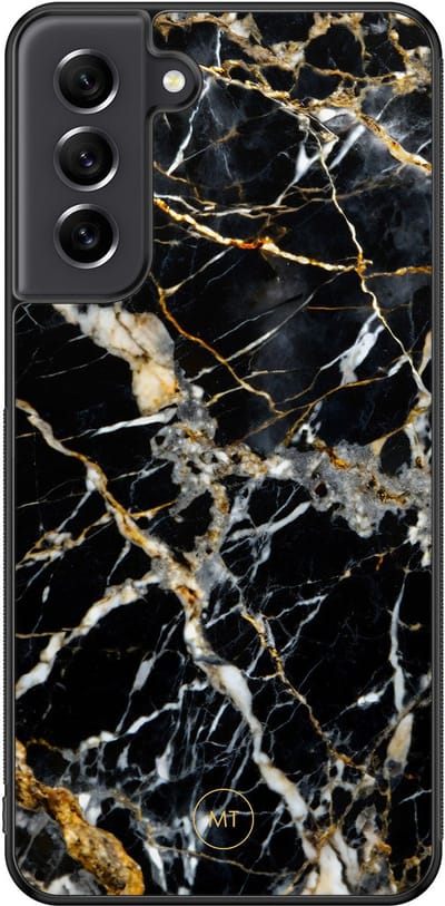 Hoesje geschikt voor Samsung Galaxy S21 FE - Black marble elegance - TPU Hard Case Backcover - Zwart - Mooie Telefoonhoesjes