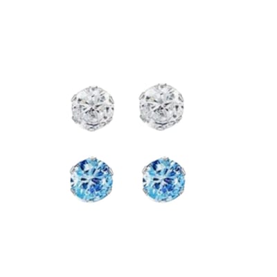 Set - Magneet Oorbellen- wit -auqa blauw- geen gaatje- Charme Bijoux