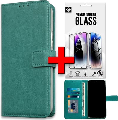 Casemania Hoesje Geschikt voor Oppo Reno 11F - Reno 11 F - Turquoise & Glazen Screenprotector - Portemonnee Book Case - Kaarthouder & Magneetlipje