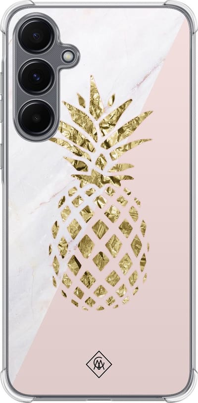 Casimoda® hoesje - Geschikt voor Samsung Galaxy A55 - Ananas - Shockproof case - Extra sterk - TPU/polycarbonaat - Roze, Transparant