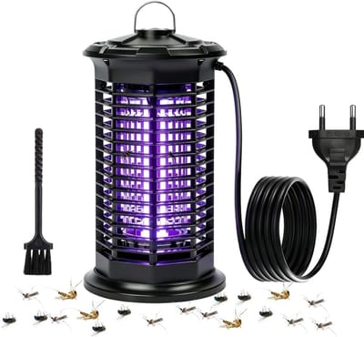 Netvoeding Elektrische Insectenverdelger met EU-Stekker, UV-Paars Licht Muggenlamp voor Buiten en Binnen, Hangbaar Elektroshock Muggenverdelger Incl. Reinigingsborstel voor Tuin, Terras en Woonruimtes