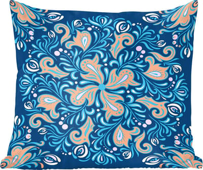 Sierkussens - Kussen - Vierkant patroon van een oranje bloem omringd door bladeren en besjes op een donkere achtergrond - 50x50 cm - Kussen van katoen