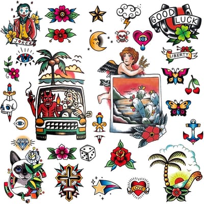 Allecto - Tijdelijke tatoeage - Vintage Sailor Jerry - Coole klassieke oude schoolstickers - Voor jongens en meisjes - Feestelijke uitstraling - Tr...