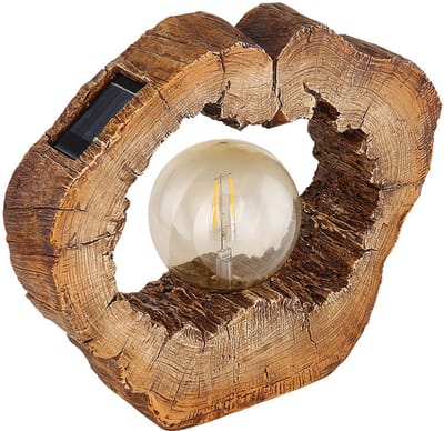 Solarlamp buiten tuin solarlamp LED solar buitenlamp tuindecoratie boomschijf houtlook bruin, kunststof, 1x LED warm wit, LxBxH 30,5x8,5x25,5 cm